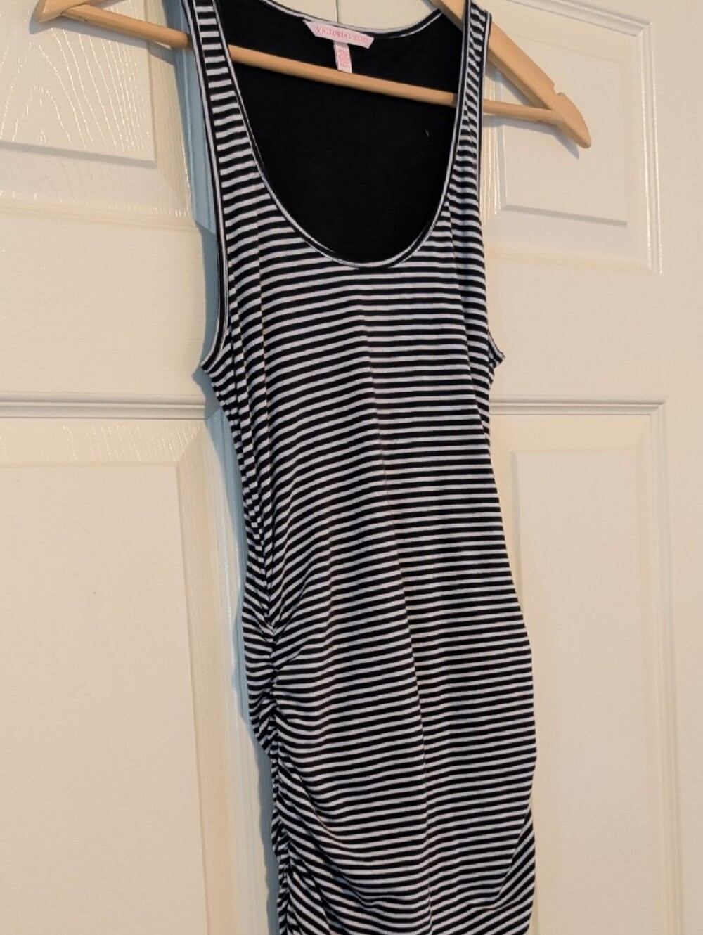 Victoria's Secret Black & White Striped Tank Maxi Dress Ruched Bodycon